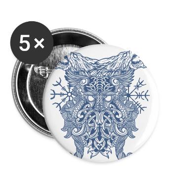 Odin Thor Wikingerkompass Vegvisir Runen Wölfe - Buttons groß 56 mm (5er Pack) - Weiß - Vorne