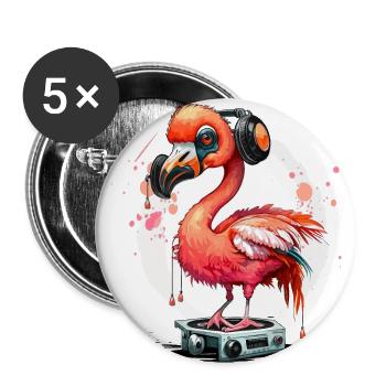 Groovy Pink Bird - Buttons large 2.2''/56 mm (5-pack) - white - Front