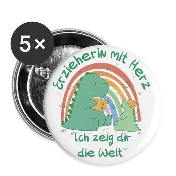 Erzieherin mit Herz "Ich zeig dir die Welt" - Buttons groß 56 mm (5er Pack) - Weiß - Vorne