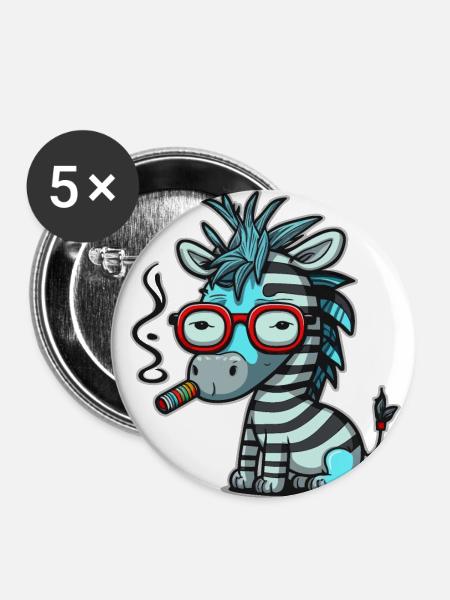 Zebra Funk - Buttons groß 56 mm (5er Pack) - Weiß