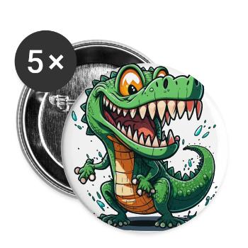 Grinsender Alligator - Buttons groß 56 mm (5er Pack) - Weiß - Vorne