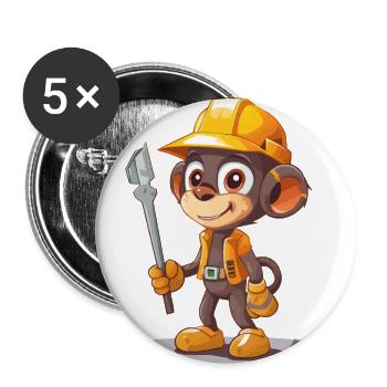 Singe de la construction - Lot de 5 grands badges (56 mm) - blanc - Devant