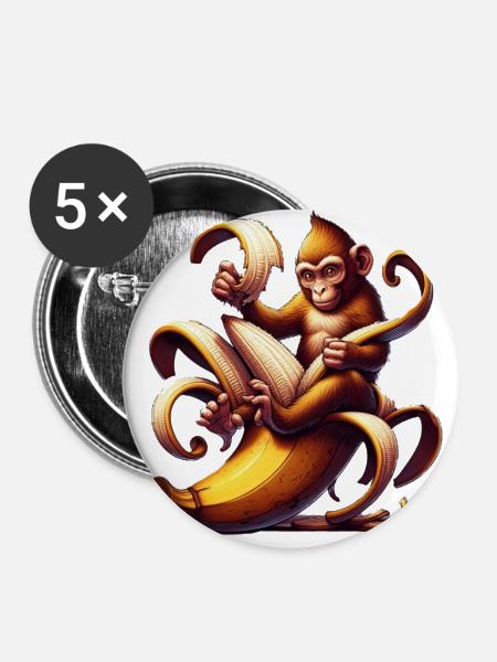 Affe - Buttons groß 56 mm (5er Pack) - Weiß