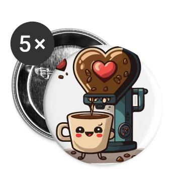 Coffee Love: A Whimsical Cartoon Design - Buttons large 2.2''/56 mm (5-pack) - white - Front
