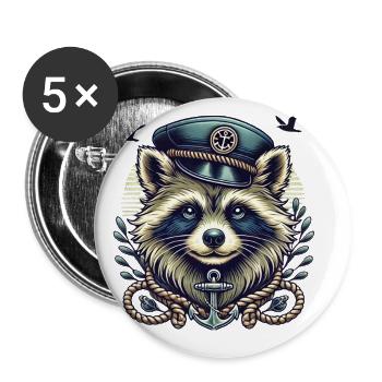 Maritime raccoon in a sailor's loooK - Buttons large 2.2''/56 mm (5-pack) - white - Front