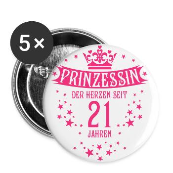 16 Prinzessin der Herzen seit 21 Jahren Geburtstag - Buttons groß 56 mm (5er Pack) - Weiß - Vorne