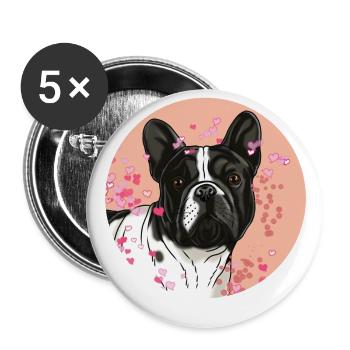 French Bulldog T-shirt. - Buttons large 2.2''/56 mm (5-pack) - white - Front