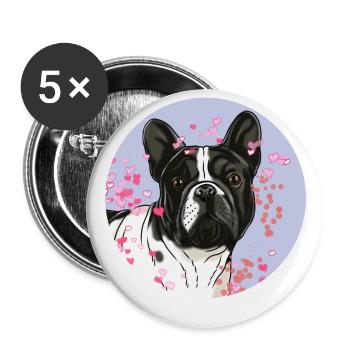 French Bulldog T-shirt. - Buttons large 2.2''/56 mm (5-pack) - white - Front