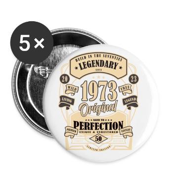 Cadeau du 50e anniversaire Mythe Légende Original - Lot de 5 grands badges (56 mm) - blanc - Devant