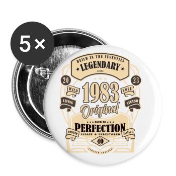 Cadeau du 40e anniversaire Mythe Légende Original - Lot de 5 grands badges (56 mm) - blanc - Devant