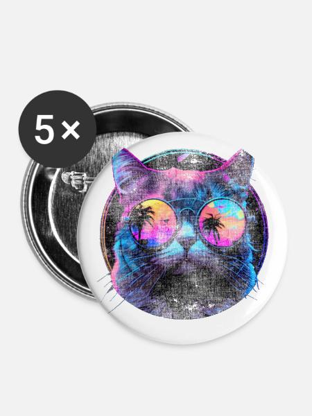 Cat sunglasses cat with glasses - Buttons large 2.2''/56 mm (5-pack) - white