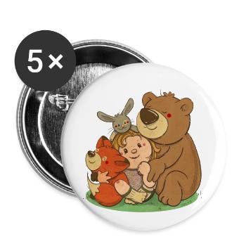 petite fille avec des petits amis animaux - Lot de 5 grands badges (56 mm) - blanc - Devant