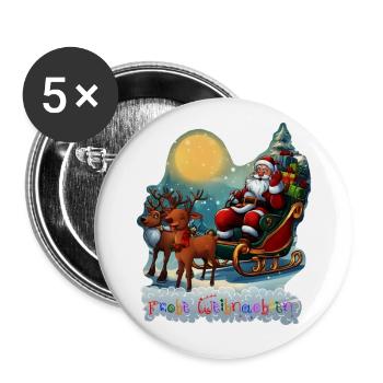 Reindeer sleigh with Santa Claus - Buttons large 2.2''/56 mm (5-pack) - white - Front