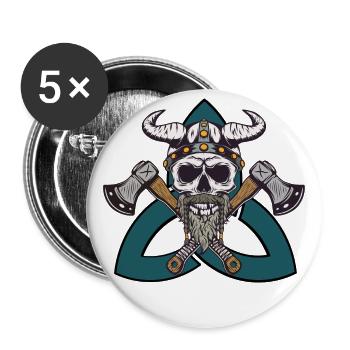 Totenschädel Wikinger - Buttons groß 56 mm (5er Pack) - Weiß - Vorne