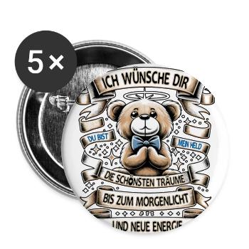 Schöne Träume Gute Nacht Teddy Bär Geschenk - Buttons groß 56 mm (5er Pack) - Weiß - Vorne