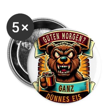 Guten Morgen Lustiger Teddybär Spruch T-Shirt - Buttons groß 56 mm (5er Pack) - Weiß - Vorne