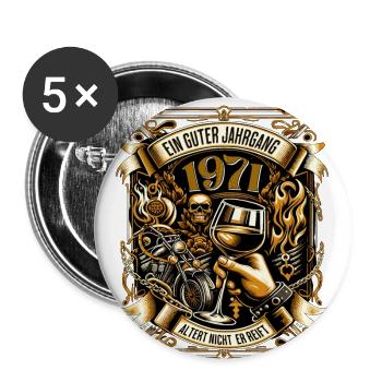 1971 Geburtstag Biker Ein Guter Jahrgang Altert - Buttons groß 56 mm (5er Pack) - Weiß - Vorne