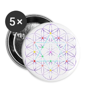 Blume des Lebens - free Metatronwürfel - Buttons groß 56 mm (5er Pack) - Weiß - Vorne