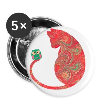 katze mit eule e 91 - Buttons groß 56 mm (5er Pack) - Weiß - Vorne