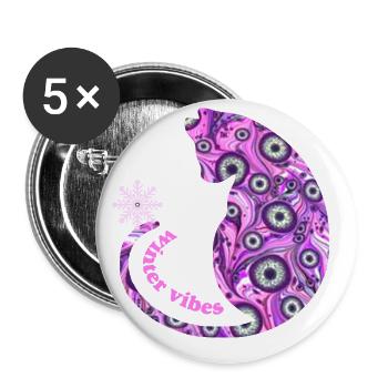 katze mit schneeflocke e 6 - Buttons groß 56 mm (5er Pack) - Weiß - Vorne