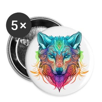 Regenbogen Geisterwolf Portrait - Buttons groß 56 mm (5er Pack) - Weiß - Vorne