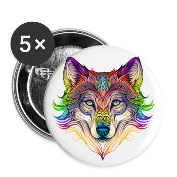 Regenbogen Geisterwolf Portrait - Buttons groß 56 mm (5er Pack) - Weiß - Vorne