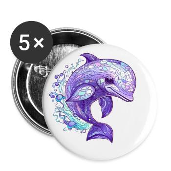 Fröhlicher Delfin - Buttons groß 56 mm (5er Pack) - Weiß - Vorne