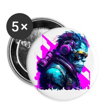 Gorille, animal de la collection Cyber Squad - Lot de 5 grands badges (56 mm) - blanc - Devant