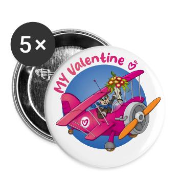 Ma Saint-Valentin, pilote avec des fleurs dans l’avion - Lot de 5 grands badges (56 mm) - blanc - Devant