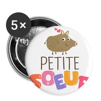 petite soeur cadeau famille chasseur sanglier - Lot de 5 grands badges (56 mm) - blanc - Devant