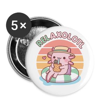 Cute Axolotl Chill On Pool Float Relaxolotl Funny - Buttons large 2.2''/56 mm (5-pack) - white - Front