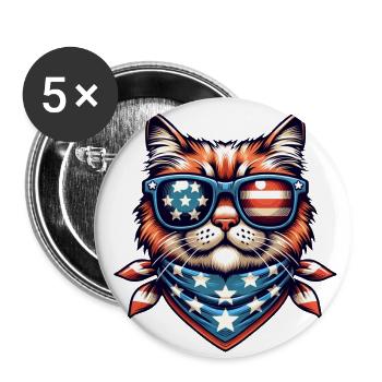 Chat cool avec lunettes de soleil et bandana - Lot de 5 grands badges (56 mm) - blanc - Devant