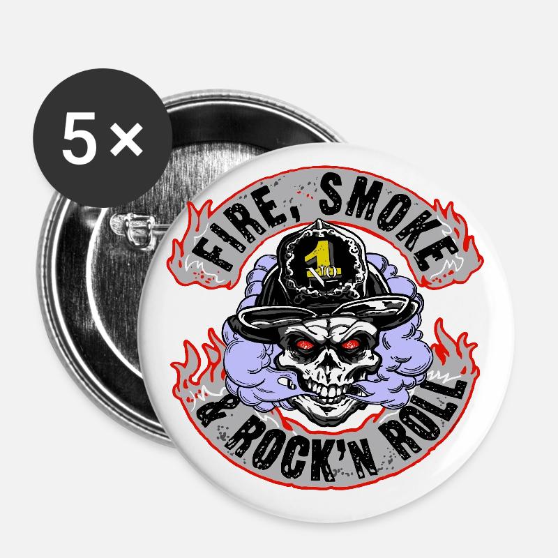 Fire, Smoke and Rock n Roll - Buttons large 2.2''/56 mm (5-pack) - white