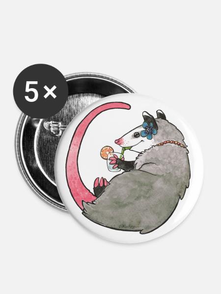 Sommerliches Opossum - Buttons groß 56 mm (5er Pack) - Weiß
