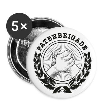 PATENBRIGADE Logo (schwarz) - Buttons groß 56 mm (5er Pack) - Weiß - Vorne