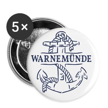 Anker Warnemünde Ostsee als Souvenir - Buttons groß 56 mm (5er Pack) - Weiß - Vorne
