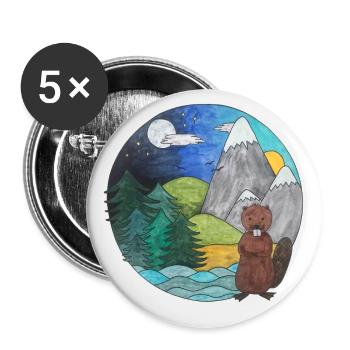 Paysage Castor Raton laveur Extérieur Amoureux de la nature - Lot de 5 grands badges (56 mm) - blanc - Devant