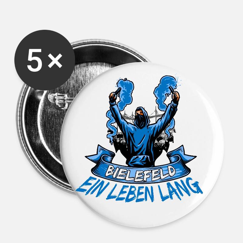 Bielefeld ein Leben lang - Buttons groß 56 mm (5er Pack) - Weiß