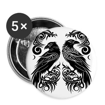 Odins Raben Hugin und Munin Tribal Tattoo Wikinger - Buttons groß 56 mm (5er Pack) - Weiß - Vorne