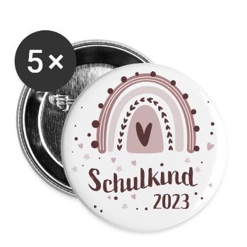 Schulkind 2023 Mädchen Erste Klasse - Buttons groß 56 mm (5er Pack) - Weiß - Vorne