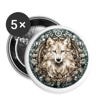 White Wolf, Flowers, Leaded Glass Style, Animals, Vintage - Buttons large 2.2''/56 mm (5-pack) - white - Front