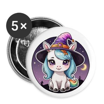 Halloween - Chapeau magique mignon Licorne fille - Lot de 5 grands badges (56 mm) - blanc - Devant