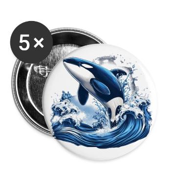 Orque bleue - Lot de 5 grands badges (56 mm) - blanc - Devant