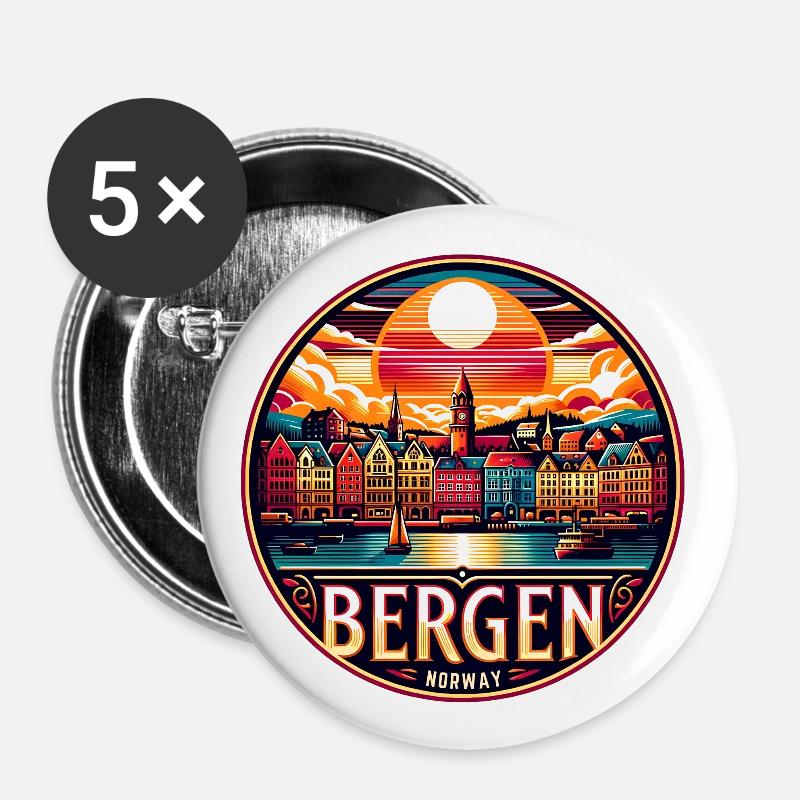 Bergen, Norge - Stora knappar 56 mm (5-pack) - vit