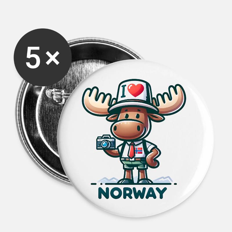Norwegen Enthusiast Elch - Buttons groß 56 mm (5er Pack) - Weiß