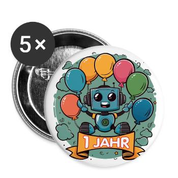 1 Jahr Geburtstag Kleiner Roboter mit Luftballons - Buttons groß 56 mm (5er Pack) - Weiß - Vorne