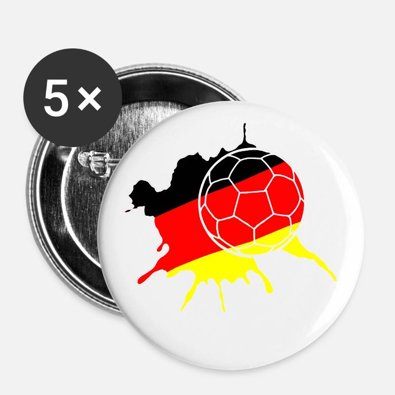 Fußball mit Deutschland Klecks - Buttons groß 56 mm (5er Pack) - Weiß
