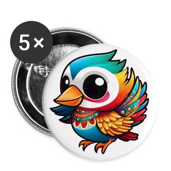 Mignon oiseau en fête - Lot de 5 grands badges (56 mm) - blanc - Devant