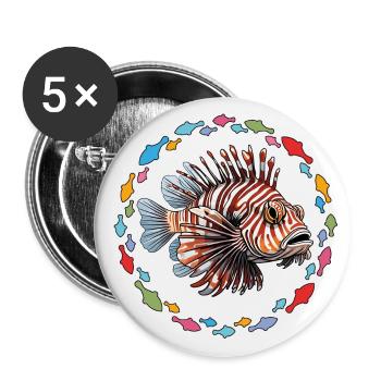 Lionfish Coral Fish in Fish Circle - Buttons large 2.2''/56 mm (5-pack) - white - Front