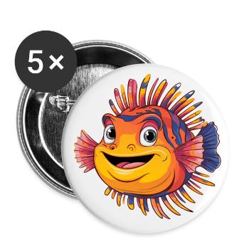Poisson-lion rieur coloré Poisson corail - Lot de 5 grands badges (56 mm) - blanc - Devant